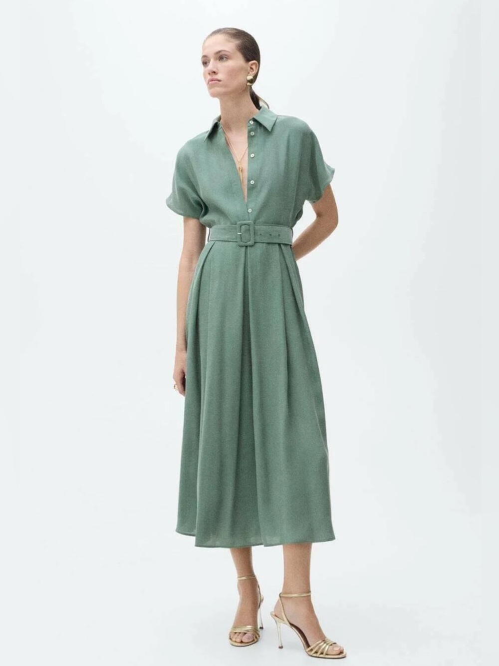 Mango Macarela Shirt Green Dress NWT